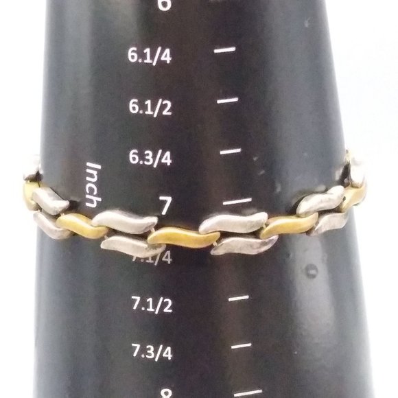 Vintage Mexico Sterling Silver and Copper Links Bracelet, Modernist Skinny Chunk - Picture 5 of 5